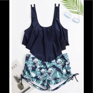 2 piece tankini, Navy, turquoise and white